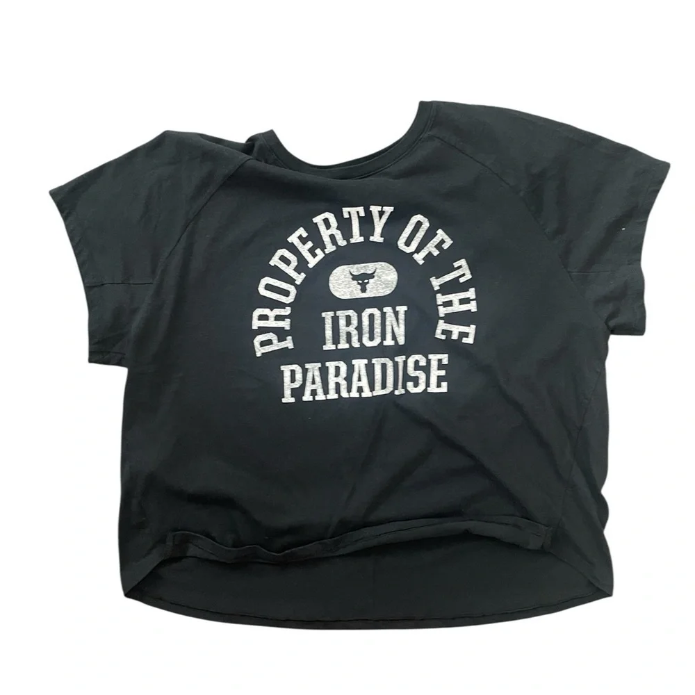 Under Armour Women's Project Rock Property of Short Sleeve - Black size XL - Picture 2 of 5